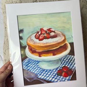 11x14 strawberry cake gouache painting birthday cake